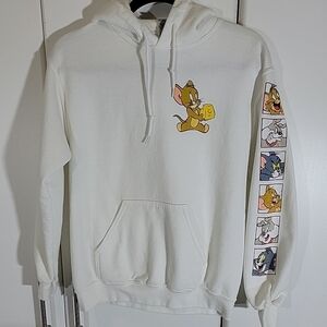 Tom and Jerry Hoodie Adult Size S - White 2-Sided Graphics Tom Jerry Spike Logo